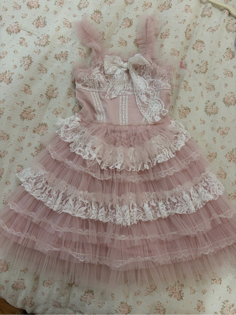 Ooh! La, La! Couture Pink Lace Tiered Tulle Dress